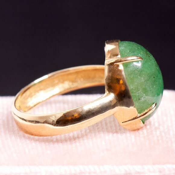 18K Gold Natural Green Emerald Cabochon Ring SZ 7.5 – Vintage Statement Gemstone - Picture 6 of 6